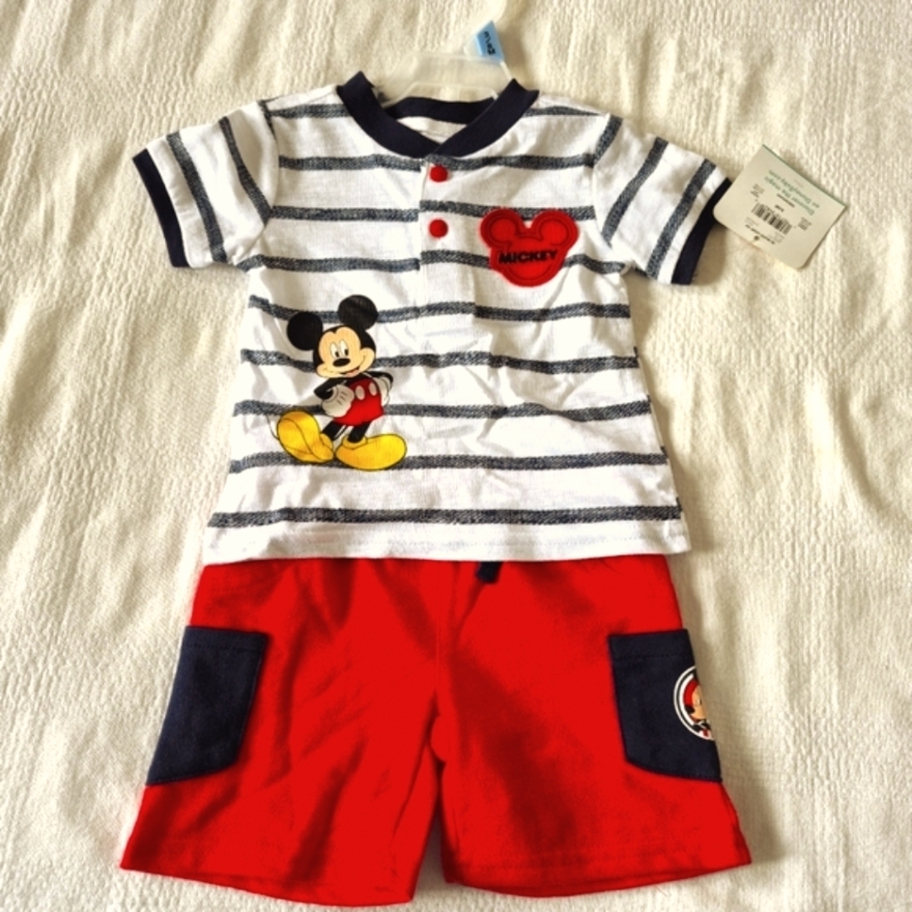 Disney Baby boys size 6/9 months shorts set, white & blue top, red shortโฆ
